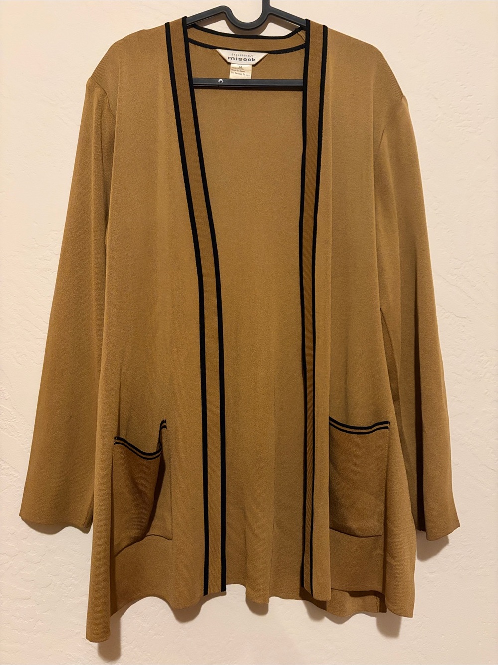 Open Cardigan - Camel with Black Trim